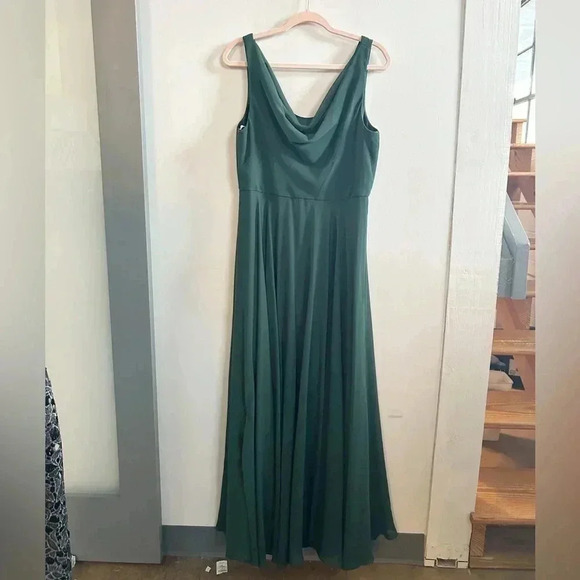 Jenny Yoo collection green draped chiffon maxi dress - Picture 2 of 5